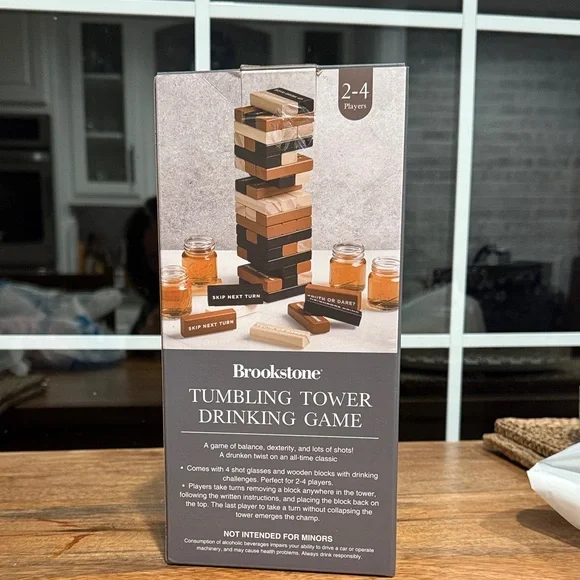 Brookstone Tumbling Tower Drinking Game - Black, Brown, and Tan - Picture 3 of 5